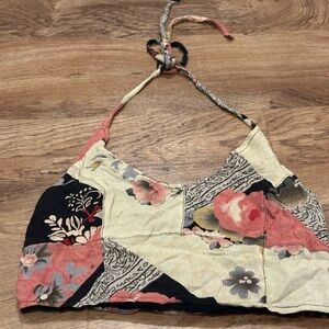 Free People Multicolor Patchwork Cropped Halter Top